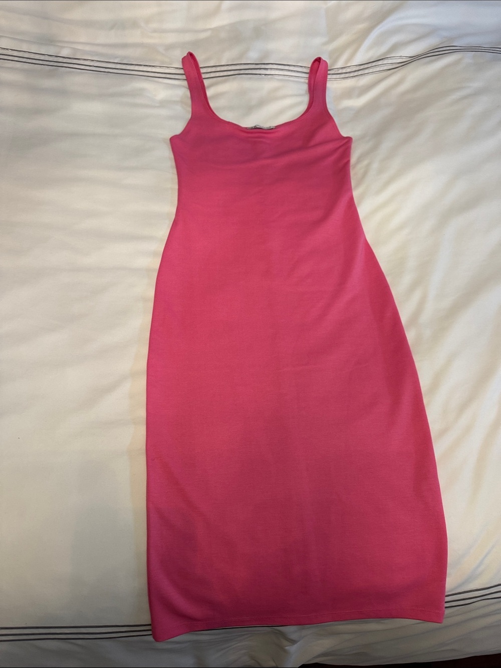 Zara Hot Pink Ribbed Tank Midi Dress